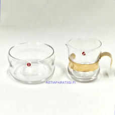 IITTALA, Paula kermakko ja sokerikko,Design:Jorma Vennola, 1972-1989-luku, Kermakko korkeus:n. 7cm, Halkaisija: n.6 cm,Sokerikon korkeus:n.5 cm, Halkaisija:n.8,5 cm, pari,40� ( Tuote nro / Item #154S )
