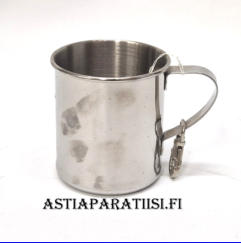 Ruostumattomasta ter�ksest� muki,Korkeus,n.8 cm, halkaisija,n 7,5 cm,1 kpl, 8�/kpl,( Tuote nro 160TA)