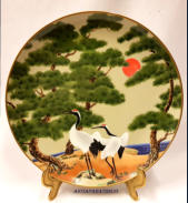 (tammikuu / january) Vintage Japanese hand painted,  Design: Franklin Mint Porcelain Plates 1979,Japanilainen koristelautanen, kuukausiaiheet, halkaisija n.26 cm,1kpl, 95�/kpl