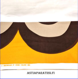 MARIMEKKO, Vintage  �Kaivo� kangas oranssi keltainen,Design:Maija Isola 1965-luku,mitat ,n.252 X 152 cm, 1 kpl,110� (Tuote nro / Item 117VE)